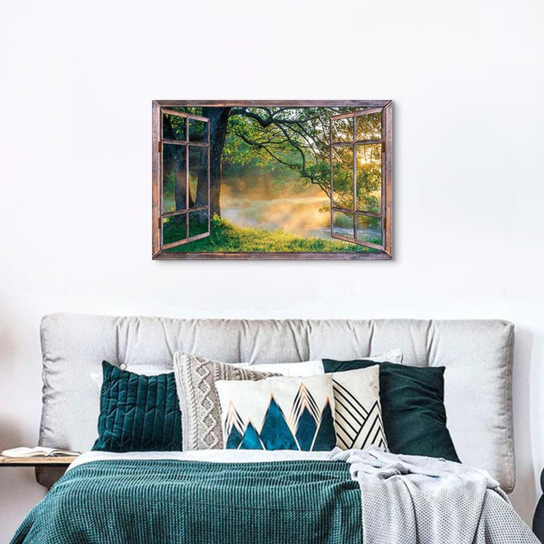 Sunset Forest Wall Art Green Nature Canvas Wall Decor Window View of ...