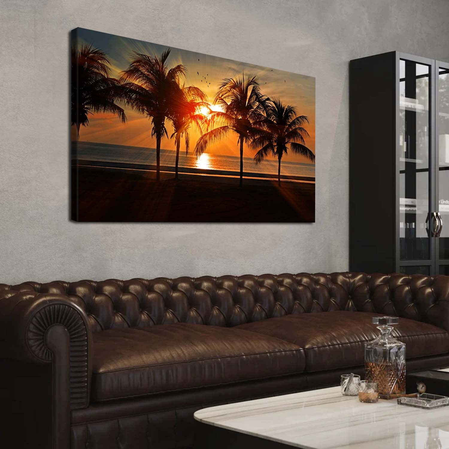 Beach Wall Art Sunset Seascape Canvas Picture Palm Tree Landscape ...