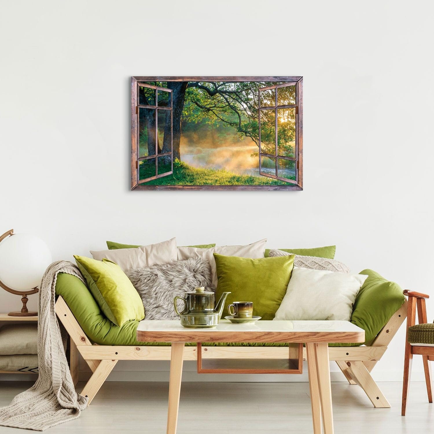 Sunset Forest Wall Art Green Nature Canvas Wall Decor Window View of ...