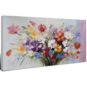 Colorful Wildflower Oil Painting on Canvas, Hand Painted Abstract Nature Floral Painting Wall Decor Palette Knife Textured Painting Artwork