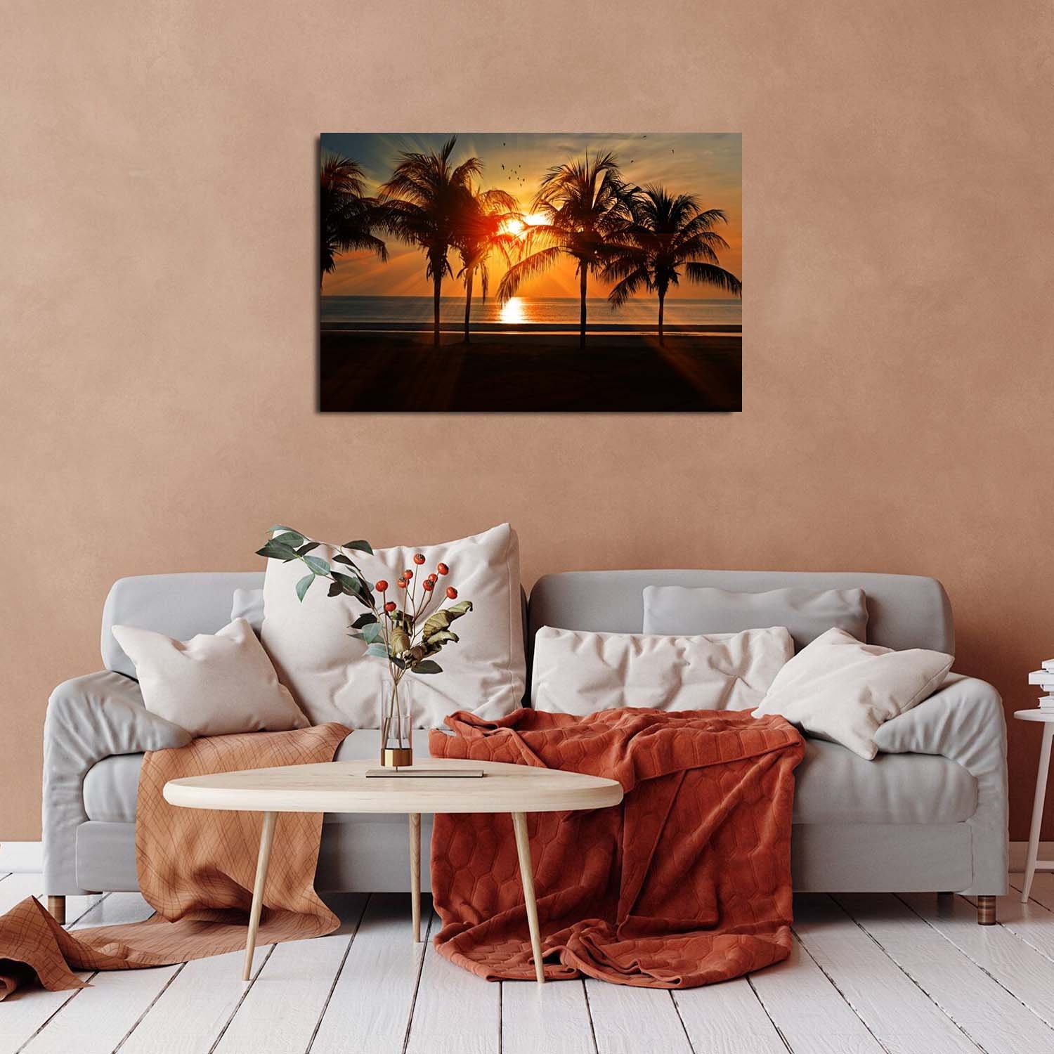 Beach Wall Art Sunset Seascape Canvas Picture Palm Tree Landscape ...