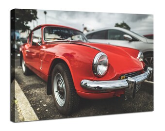 Vintage Red Car Canvas Wall Art Classic Car Prints Pictures Retro Red Vehicle Artwork for Living Room Bedroom Home Decor