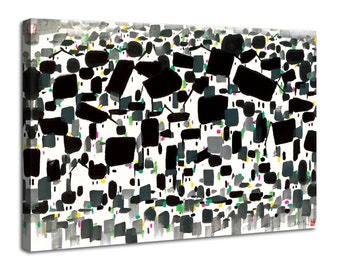 Hand-Painted Reproduction by Wu Guanzhong, Rural Architectural Canvas Wall Art, Chinese Beautiful Ink Landscape Painting Artwork