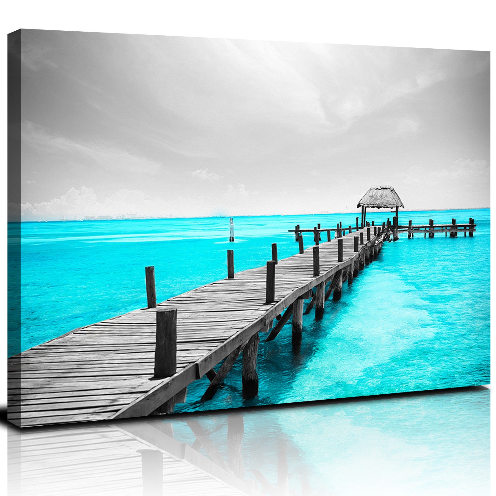 Beach Canvas Wall Art Teal Ocean Wall Decor Mexico Cancun Etsy