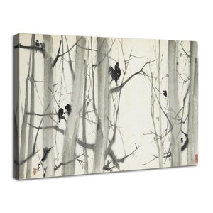 Wu Guanzhong Hand-Painted Reproduction Canvas Wall Art, Beautiful Forest Birds Prints Pictures, Chinese Ink Landscape Painting Artwork