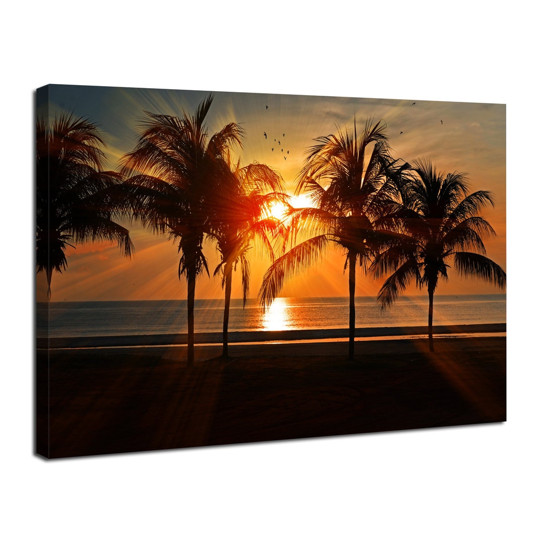 Beach Wall Art Sunset Seascape Canvas Picture Palm Tree Landscape ...