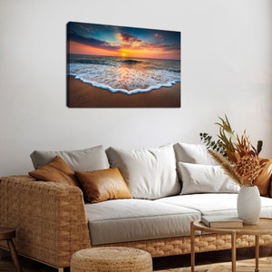 Sunset Beach Canvas Wall Art Ocean Waves Landscape Wall Decor Hawaii ...