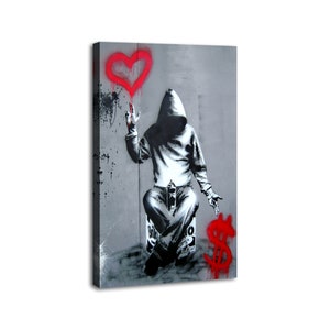 Banksy Canvas Wall Art Love or Money Poster, Street Graffiti Art Wall Decor Banksy Artwork Man Cave Living Room Decor