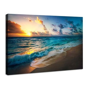 Beach Wall Art Living Room Decor Sunset Ocean Landscape Canvas Print Pictures Coastal Beach Poster Modern Seascape Painting Home Decoration