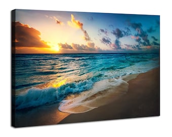 Beach Wall Art Living Room Decor Sunset Ocean Landscape Canvas Print Pictures Coastal Beach Poster Modern Seascape Painting Home Decoration