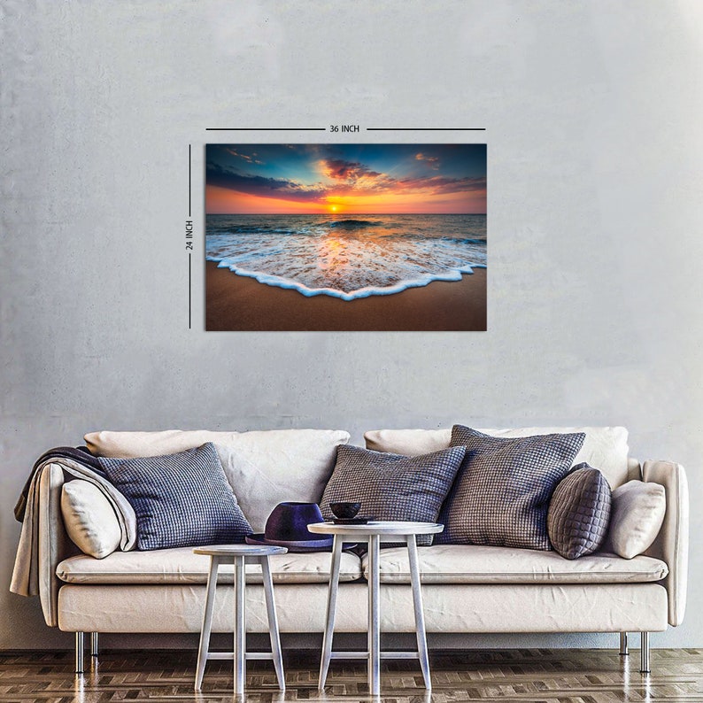Sunset Beach Canvas Wall Art Ocean Waves Landscape Wall Decor Etsy