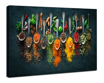 Kitchen Canvas Wall Decor Colorful Spices Wall Art Pictures Dining Room Restaurant Decor Food Spices Print Poster Farmhouse Wall Decor