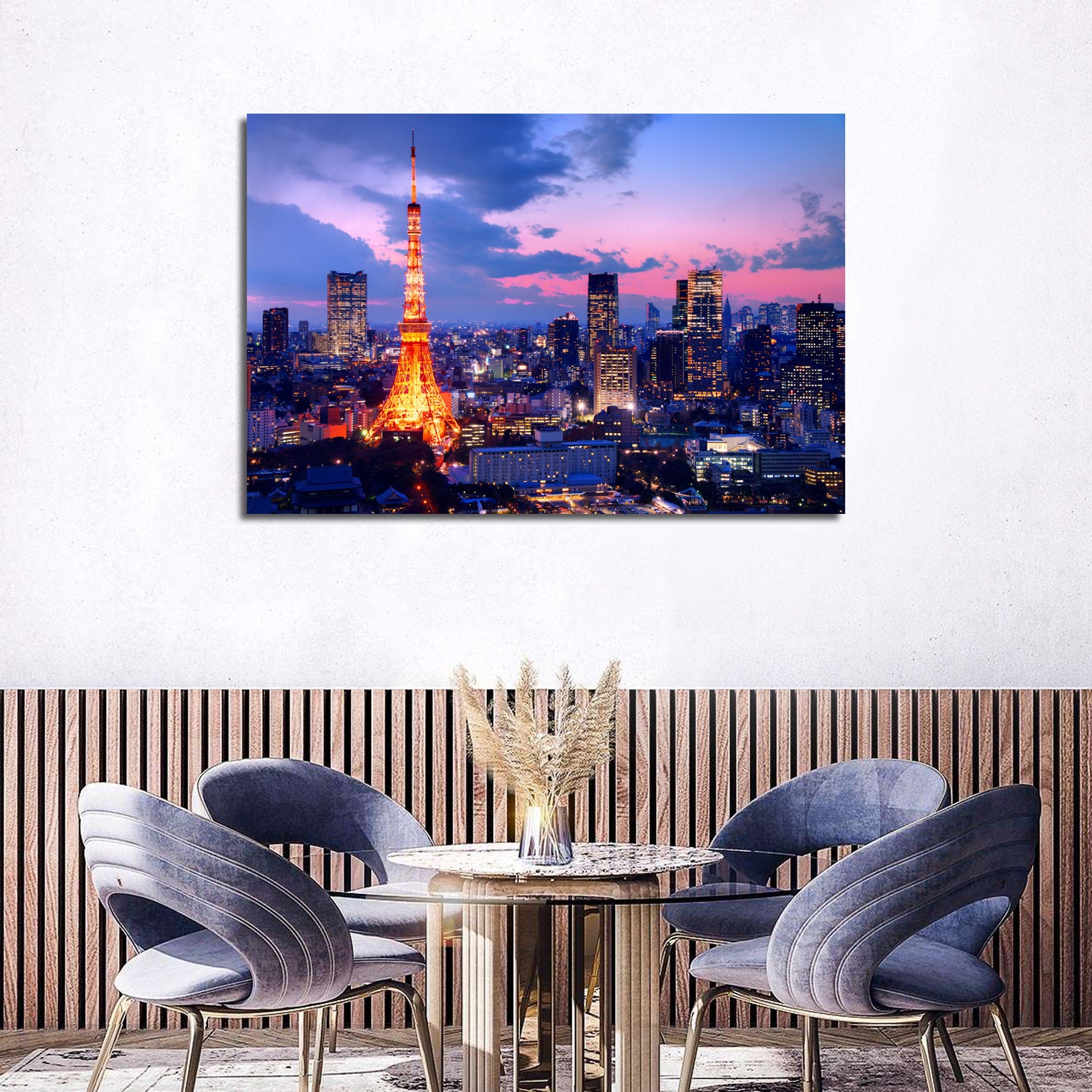 Japan City Skyline Canvas Wall Art Tokyo Tower Panoramic Landscape