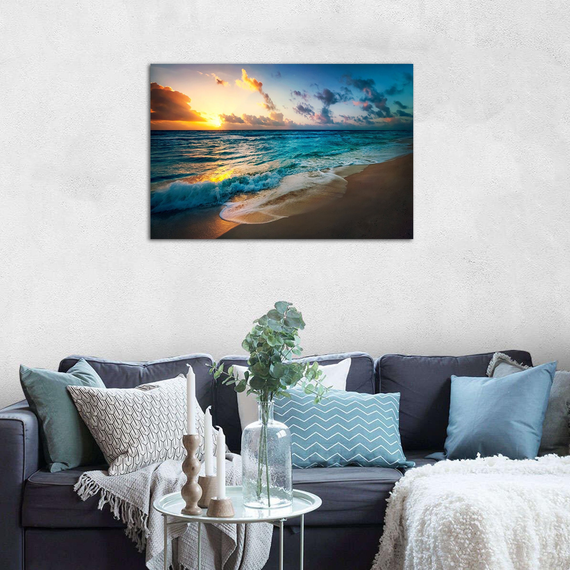 Beach Wall Art Living Room Decor Sunset Ocean Landscape Canvas Print ...