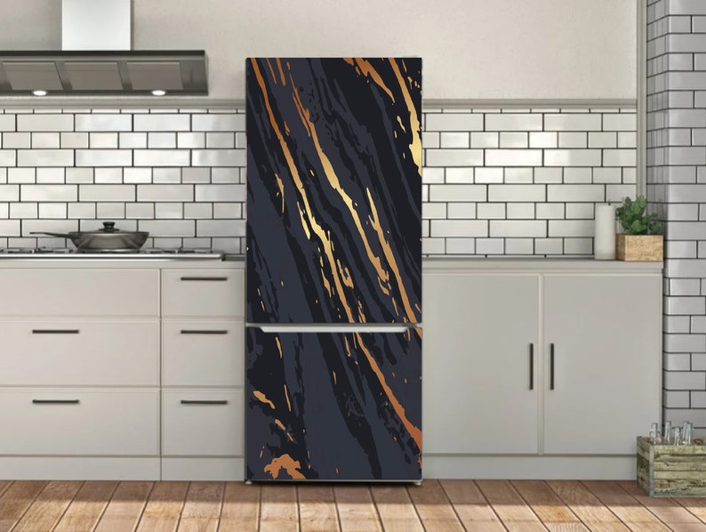 Black Abstract Fridge Wrap Refrigerator Decals Wallpaper Etsy