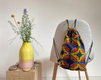 Blue - Yellow ||Simple unisex Gym Bag for adults & teens, Ideal as festival Backpack- made from african fabric