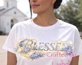PNG DATEI. “BLESSED” in einer französischen Toile-Muster-Schrift