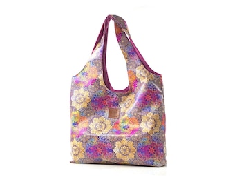 Hobo Bag Mandala Pattern Colour Print Washable Durable Shoulder Bag 100% Vegan Reversible Two Sided Zipper Inside Pocket Soft Eco Leather