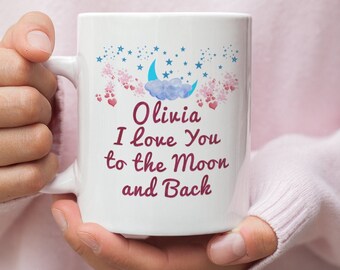 I Love You to Moon and Back, Personalized, Love Mug, Birthday Gift, Love Gift, Wife Gift, Husband Gift, Gift for Her, Engagement Gift, Cup