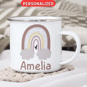 Personalisierte Regenbogen-Becher, Kinder-Becher, Regenbogen-Becher, benutzerdefinierter Regenbogen-Becher, Kinder-heißer Kakao-Becher, Name benutzerdefiniertes Geschenk, Bevorzugung-Becher, Kinder-Namens-Becher