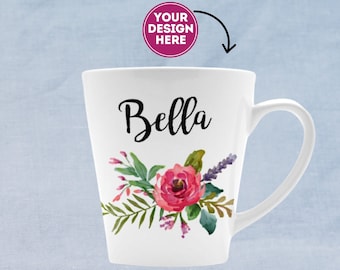 Personalized Latte Mug, Custom Latte Mug, Customize Latte Mug With Your Custom Text, Name, photo, picture, artwork, company logo