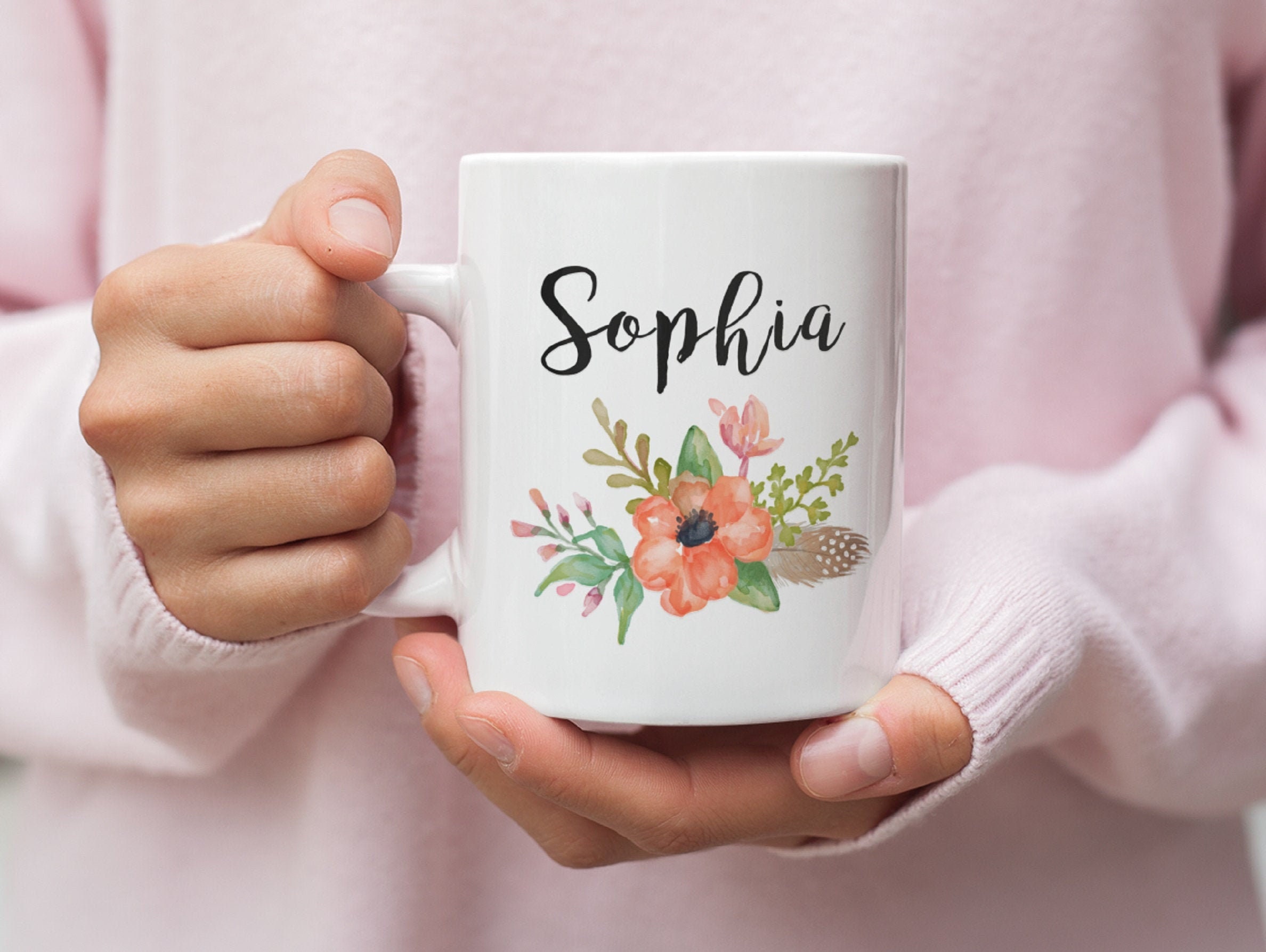 Name Cup Floral Design Custom Name Coffee Mug Personalized Name Mug for Women Mug for Girls Personalized Gift for Mother or daughter
