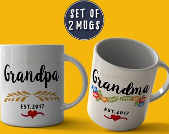 Grandparents Mugs, New Grandparent Mug, Future Grandma Mug, Pregnancy Reveal Mug, New Grandparent Gift, Grandpa Grandma Again Coffee Mug Set