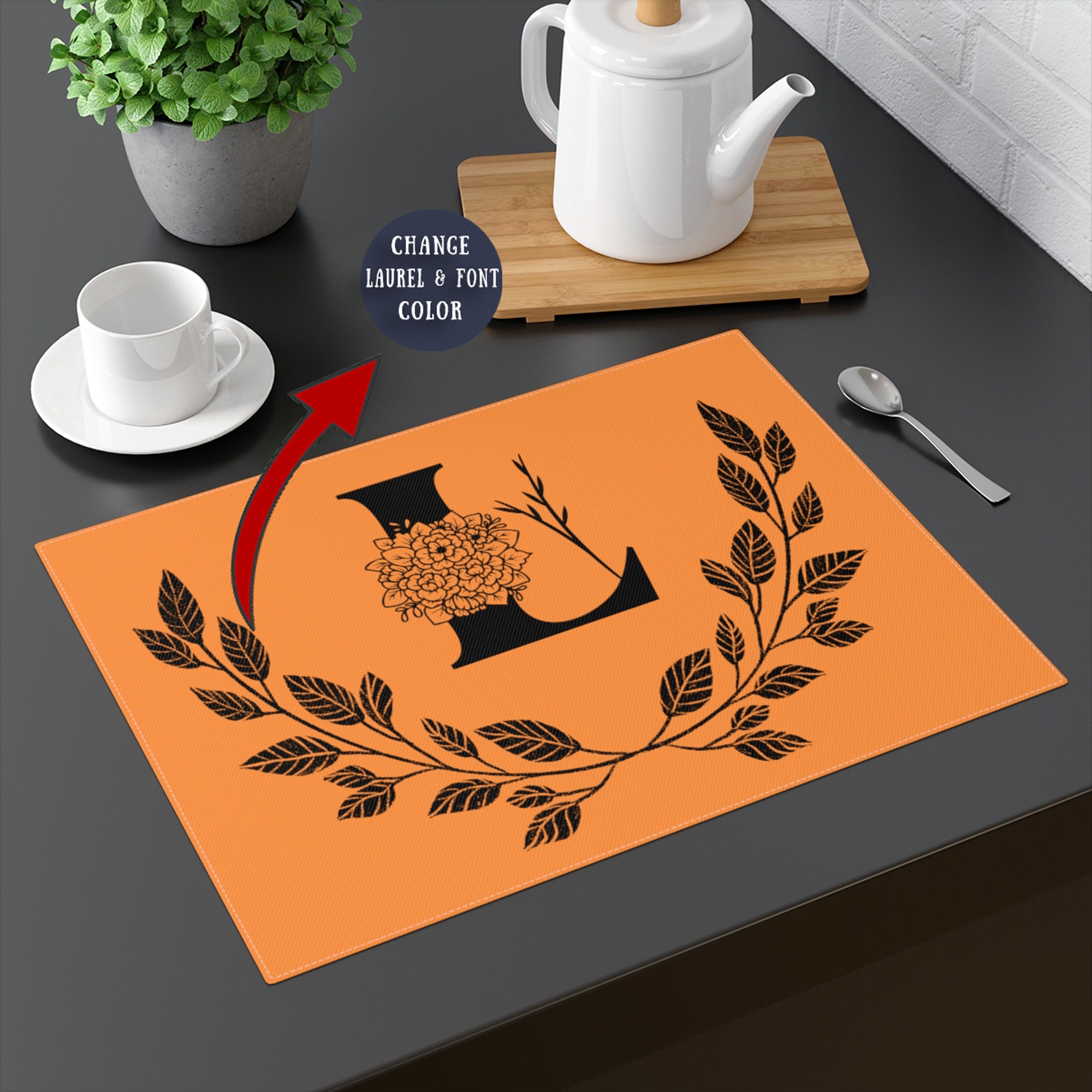 Monogram Placemats Laurel Placemats Tabletop Placemats Etsy