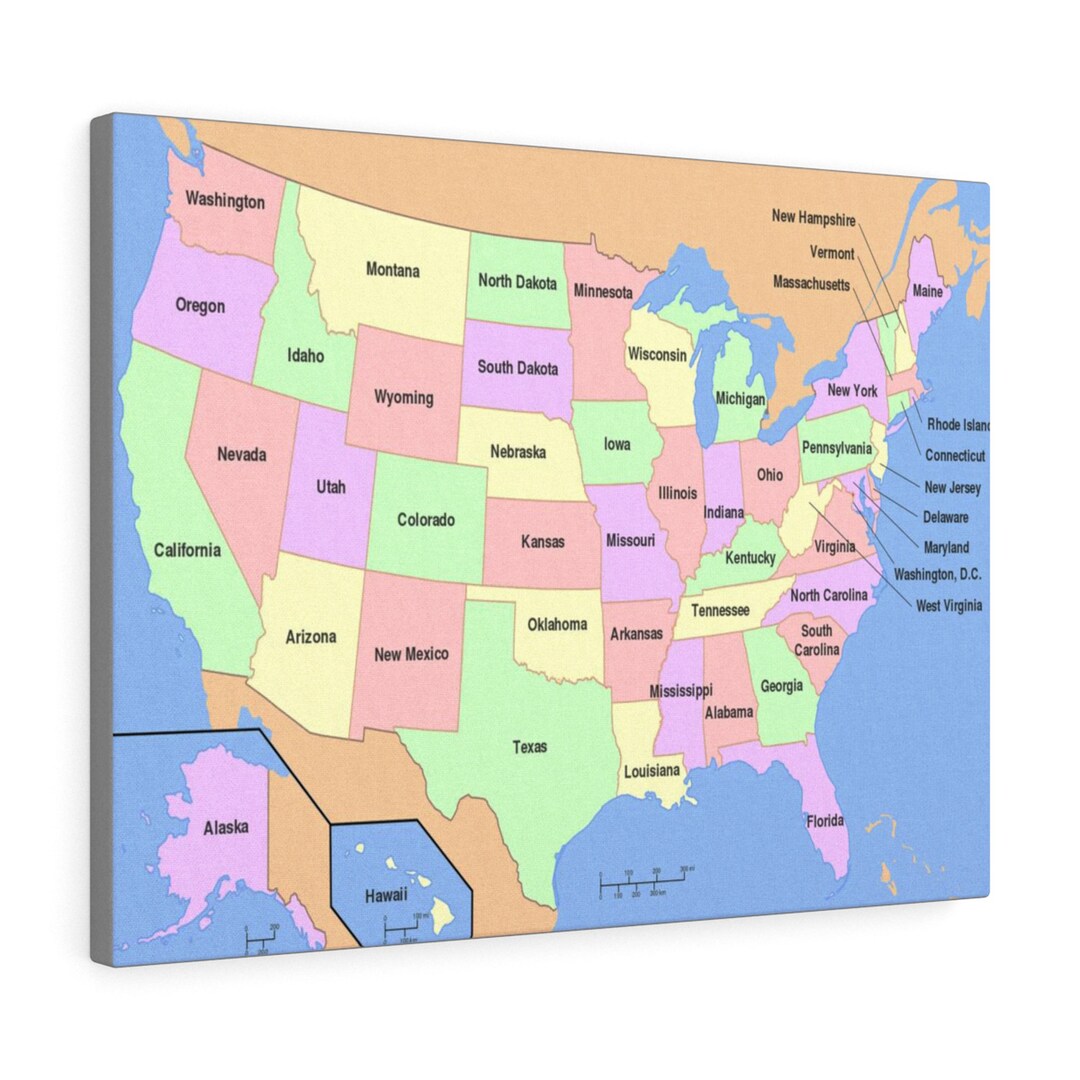 United States Map Canvas USA Map US Map Map of USA United - Etsy