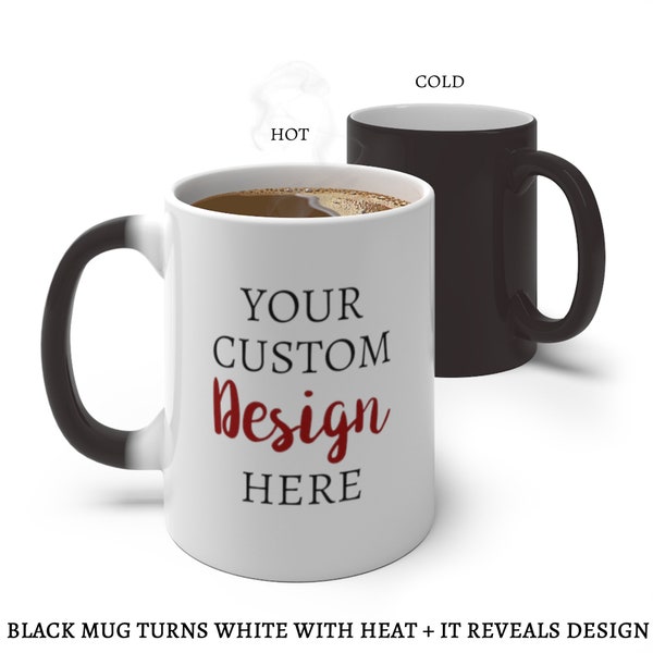 Magic Mug with Heat Activation, Black Magic Mug, Color Changing Mug, Hidden Message, Pregnancy Announcement, Customizable Color Changing Cup