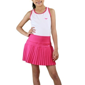 meisjes witte tennis rok outfit, meisjes geplooide tennis rok, roze tennis rok, meisjes tennis outfit, meisjes witte tank top