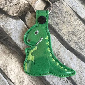 Dinosaur key fob, machine embrodiery design, ITH, in the hoop, key fob, keyring, key ring, 4x4 hoop or bigger, Dinosaur