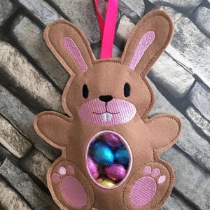 Machine embroidery design. Bunny treat bag, Easter, Candy bag, Bunny, in the hoop embroidery design, ITH, candy bag, treat holder