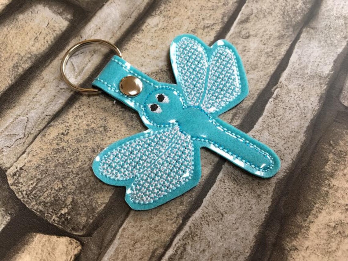 Dragonfly key fob machine embroidery key fob keyring key Etsy