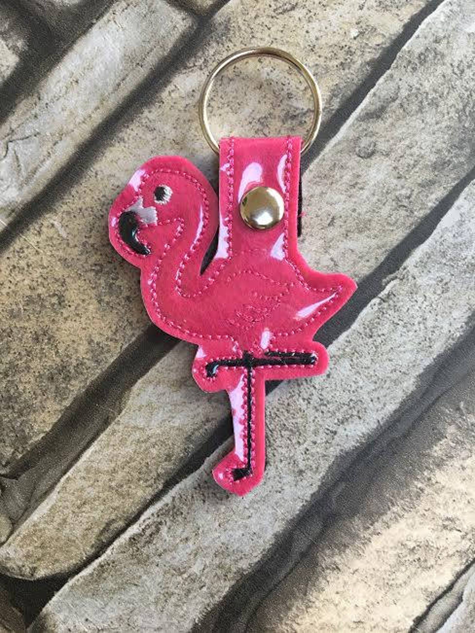 Flamingo key fob machine embrodiery ITH in the hoop 4x4 Etsy