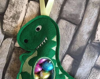 Machine embroidery design, Dinosaur Treat bag, In the hoop, 5 x 7 Hoop, ITH, Dinosaur, candy bag, sweet bag, sweet holder, Treat holder