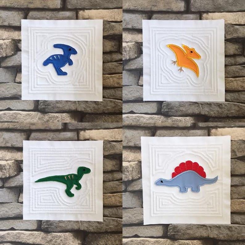 Machine embroidery design, Dinosaur quilt block set, quilt block, dinosaur, ITH, in the hoop, 4x4, 5x5, 6x6, image 3