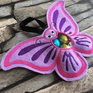 Borsa a farfalla, disegno di ricamo a macchina, farfalla, borsa da regalo, borsa per soldi, borsa per caramelle, porta dolce, 5x7, ricamo, ITH, nel cerchio
