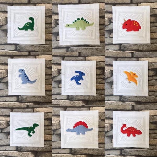 Machine embroidery design, Dinosaur quilt block set, quilt block, dinosaur, ITH, in the hoop, 4x4, 5x5, 6x6,
