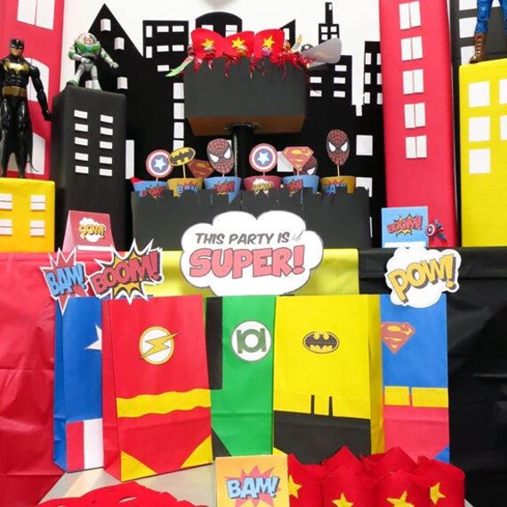 Super Hero Partypack Personalised Party Decorations Etsy