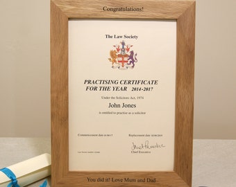Personalised Oak A4 Certificate Frame - Engraved Graduation Gift