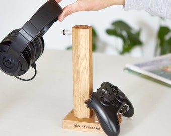 Personalised Oak Gaming Controller & Headset Stand, Gamer Gift
