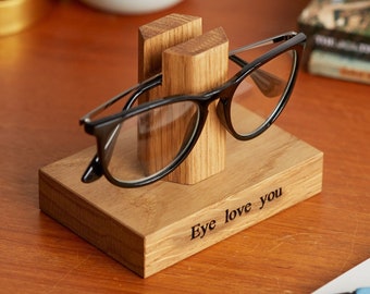 Solid Oak Personalised Glasses Stand / Gifts For Grandparents / Grandad Gift / Eye Glass Holder / Retirement Gift / Anniversary Gifts