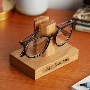 Solid Oak Personalised Glasses Stand / Gifts For Grandparents / Grandad Gift / Eye Glass Holder / Retirement Gift / Anniversary Gifts image 1