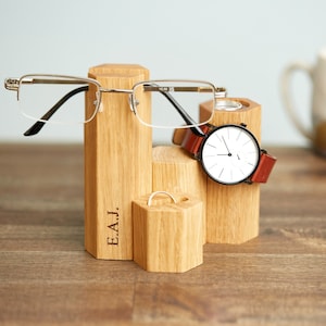 Personalized Oak Hex Glasses & Jewellery Stand / Dad Gift / Gift for Him / Wood watch stand / Bedside Organizer / Personalised Display Stand