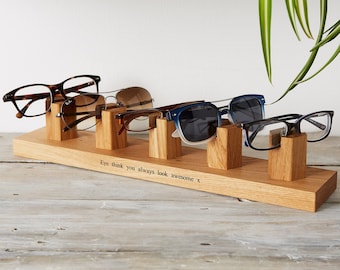 Personalised Solid Oak Five Glasses Stand | Personalized Sunglasses Holder | Gifts For Him | Gift for Grandparents | Multi Glasses Display