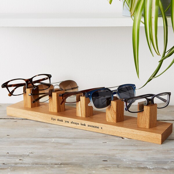 Personalised Solid Oak Five Glasses Stand | Personalized Sunglasses Holder | Gifts For Him | Gift for Grandparents | Multi Glasses Display