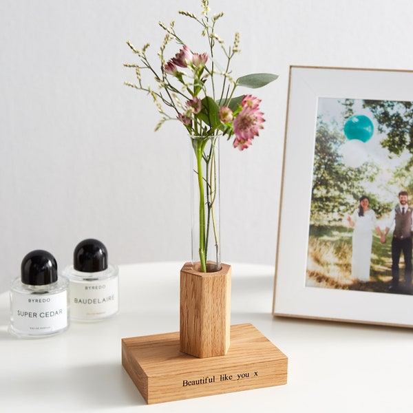 Personalised Flower Stem Vase / Mother's Day Gift / Wedding Flower Display Table Centrepiece / Single Stem Vase / 5th Wooden Anniversary