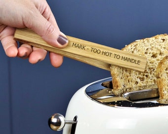 Personalised Toast Tongs In Solid Oak