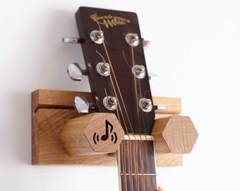 Wall Mounted Guitar and Plectrum Stand / Oak Guitar Wall Hanger / Guitar Stand / Wall Mount / Guitar Rack / Guitar Hook / Guitar Storage